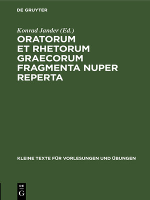 cover image of Oratorum et rhetorum Graecorum fragmenta nuper reperta